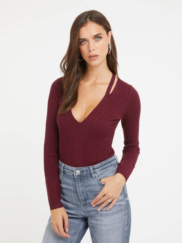 Mikina GUESS V Neck Viscose Blend Červená | W3BR30Z2V42, 0