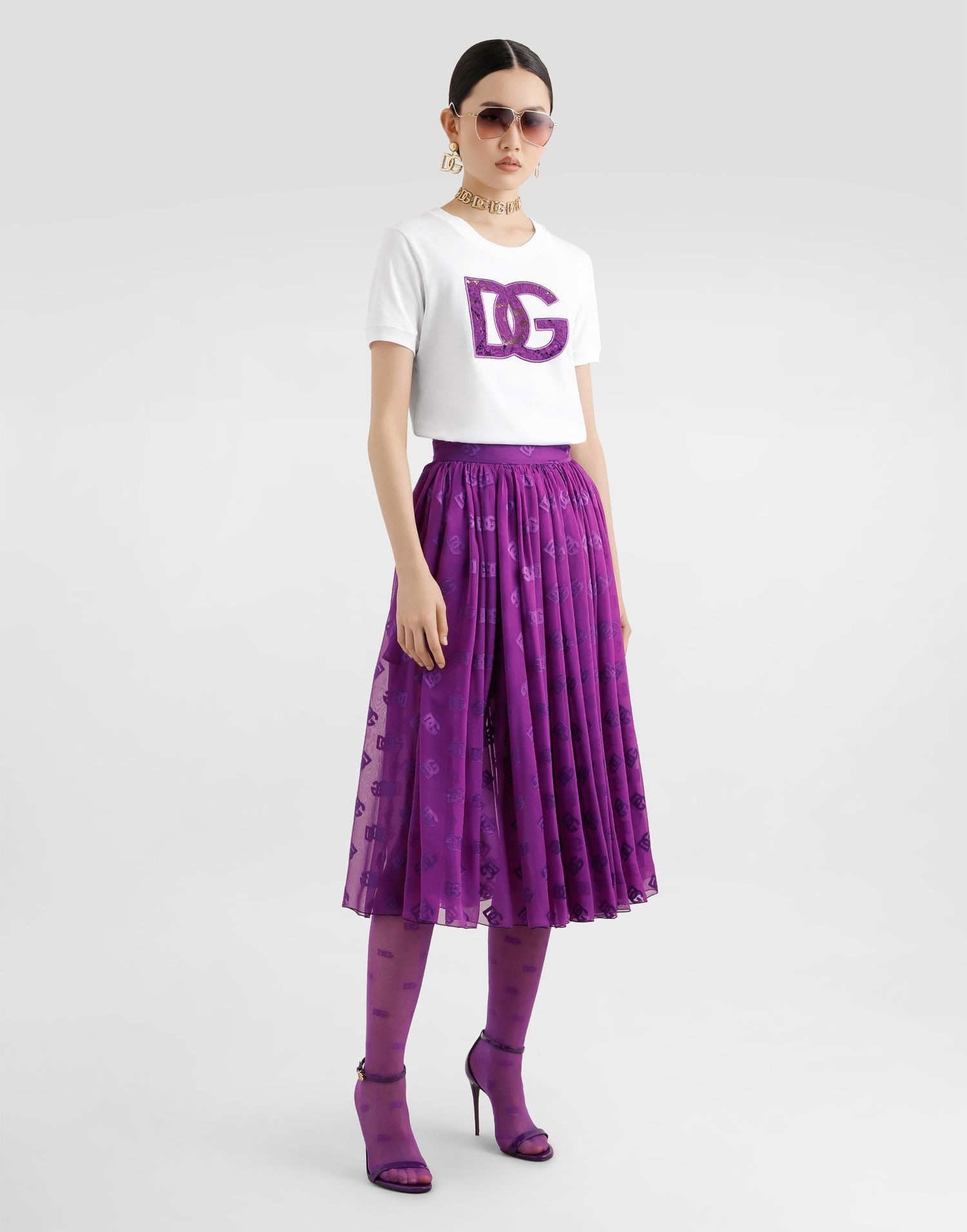 Sukňa Dolce & Gabbana Dolce & Gabbana Devoré Satin Jacquard Pleated Midi Skirt Fialová | F4CJATFJTBRF0571, 1