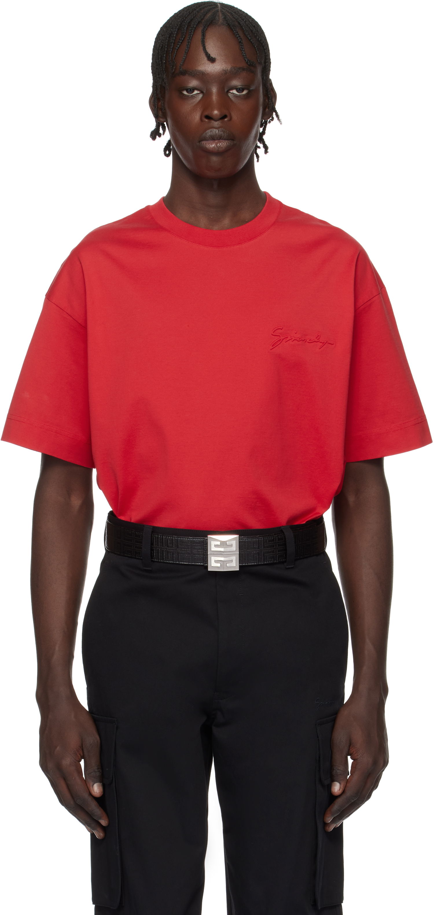 Tričko Givenchy Signature Logo Embroidered T-Shirt Červená | BM71MG3YP1600, 0