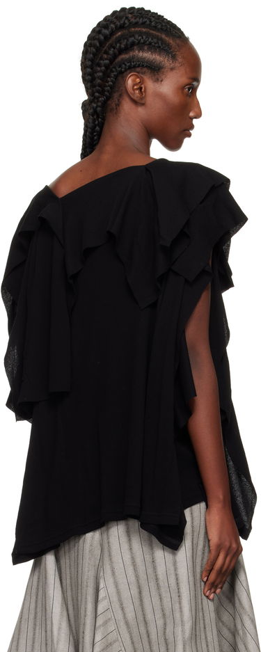 Tričko Yohji Yamamoto YOHJI YAMAMOTO High Twisted Crepe & Interlock Draped T-shirt Čierna | FP-T38-082, 2