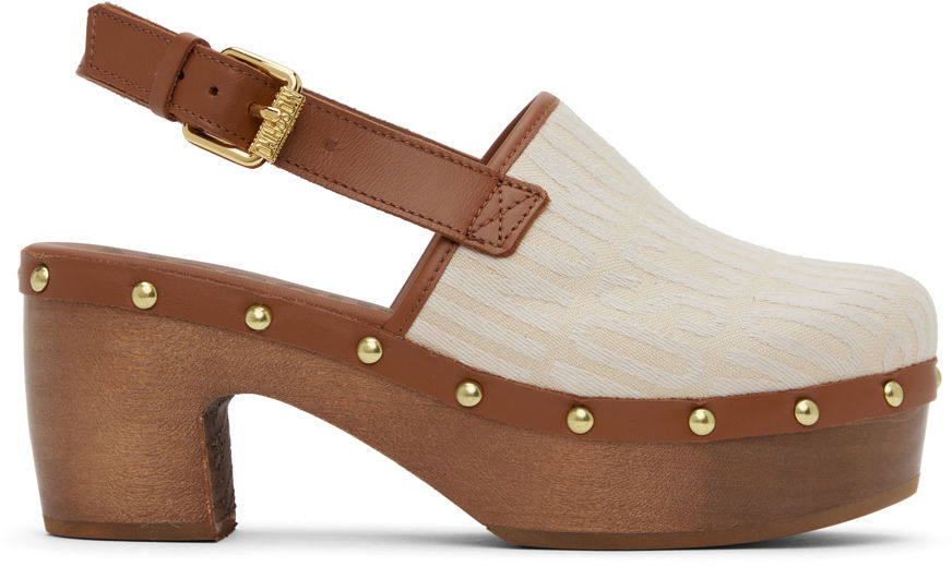 Moschino Allover Logo Canvas Platform Clogs