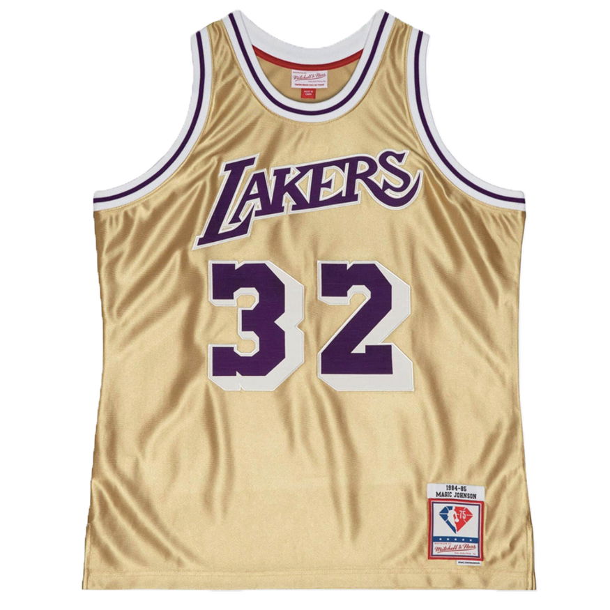 Dres Mitchell & Ness Los Angeles Lakers Magic Johnson 75th Gold Swingman Jersey Metalická | SMJY4398-LAL84EJHGOLD, 0