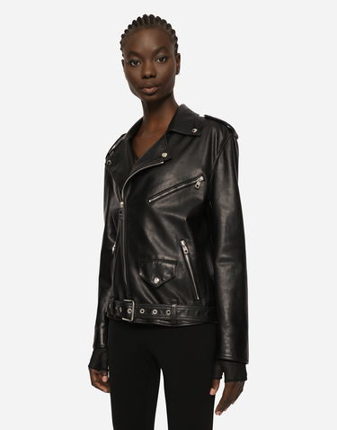Bunda Dolce & Gabbana Asymmetric Zip Belted Leather Jacket Čierna | F9P52LHULRKN0000, 3