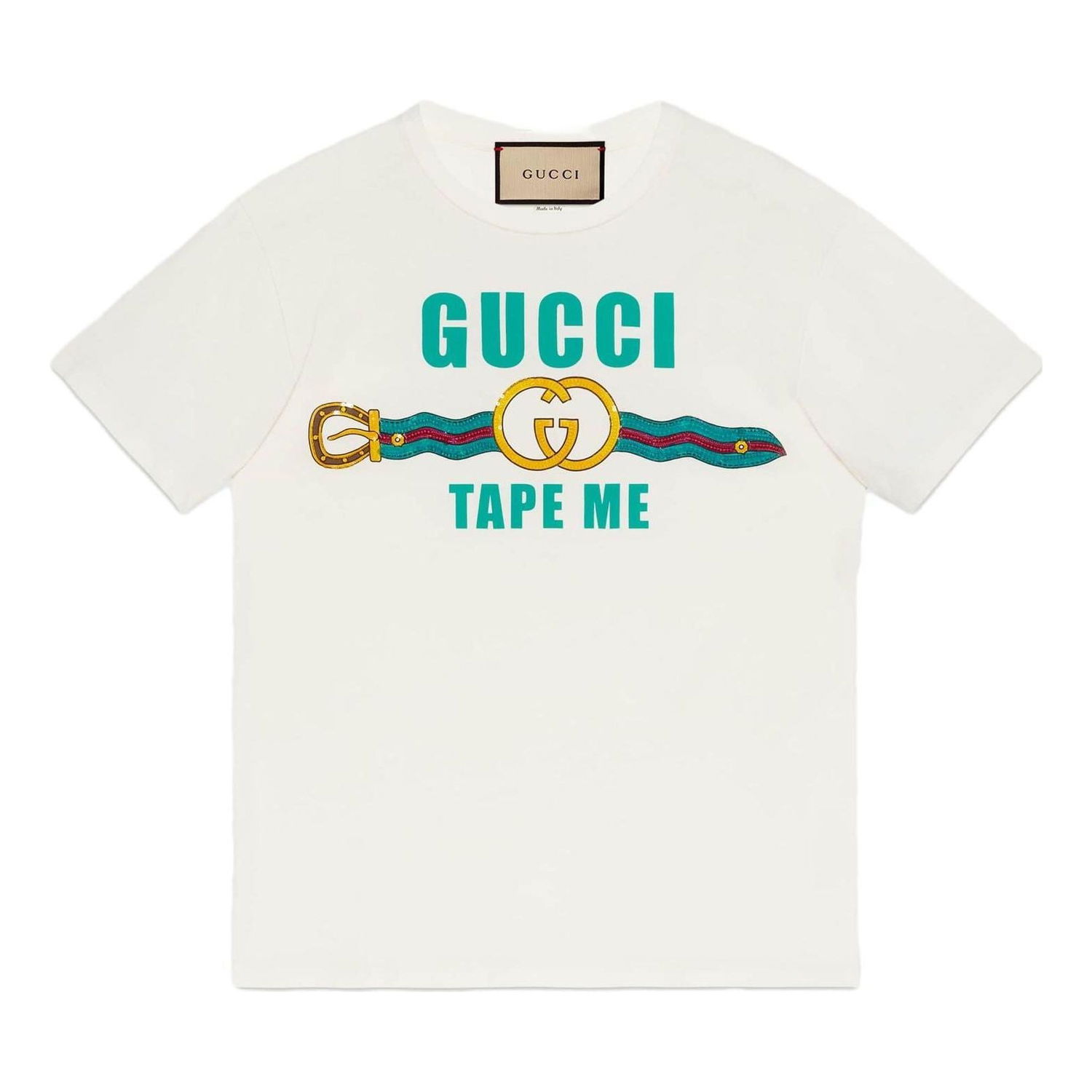 Tričko Gucci Jersey Tee with Belt Graphic Biela | 717422-XJFM6-9088, 0