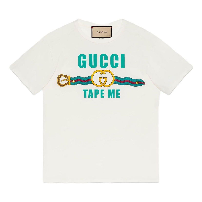 Tričko Gucci Jersey Tee with Belt Graphic Biela | 717422-XJFM6-9088