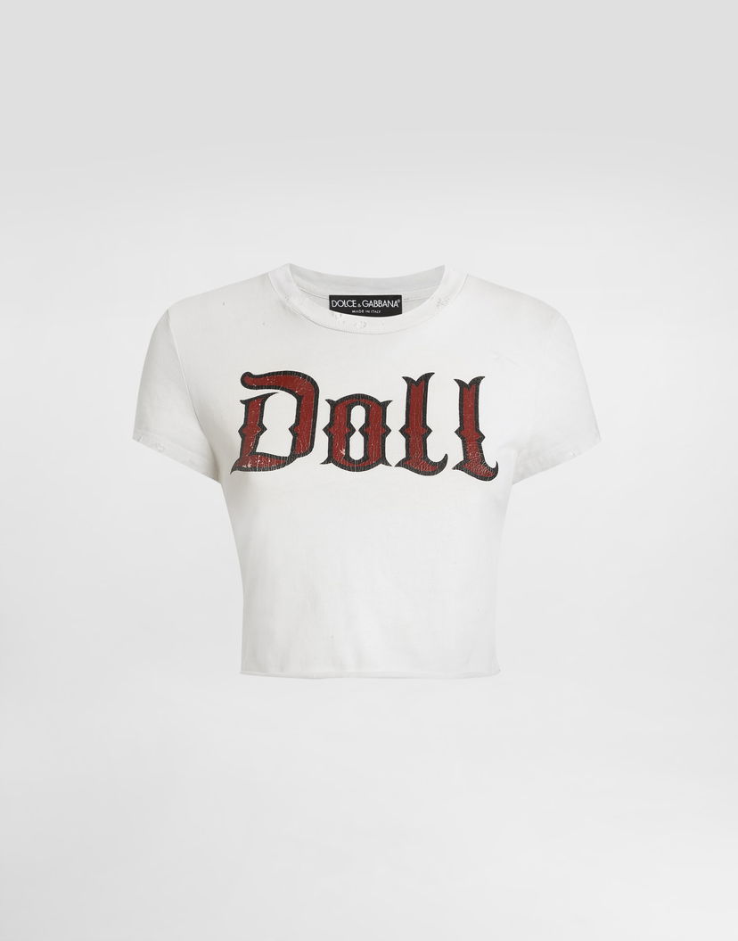Crop Top Dolce & Gabbana Dolce & Gabbana Doll Print Cropped Jersey T-Shirt Biela | F8V95TGDDGSS9000