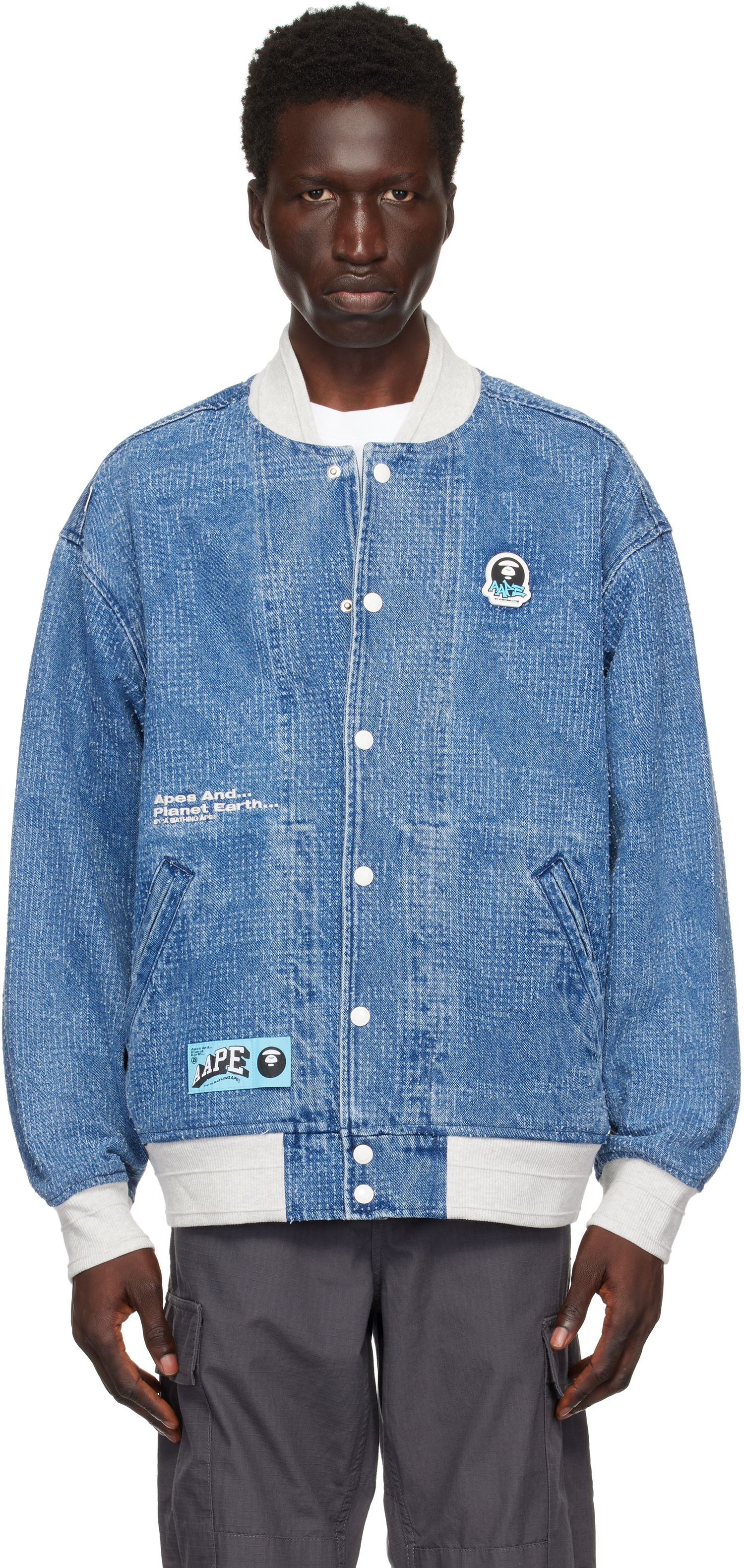 Bomber bunda AAPE by A Bathing Ape AAPE by A Bathing Ape Lightweight Denim Bomber Jacket Modrá | AAPLJM7673XXNBLL, 0