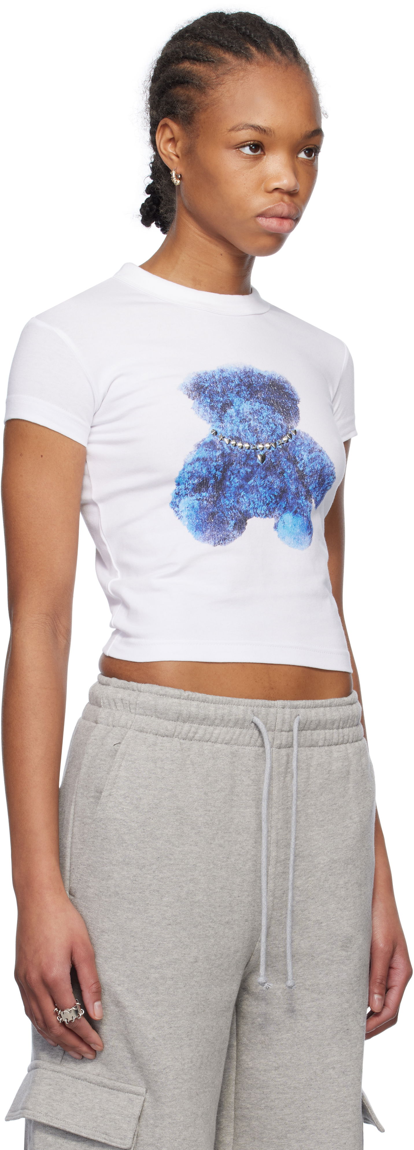 Crop Top We11done We11done Studded Bear Cropped T-Shirt Biela | WD-TT0-25-754-W-WH, 1