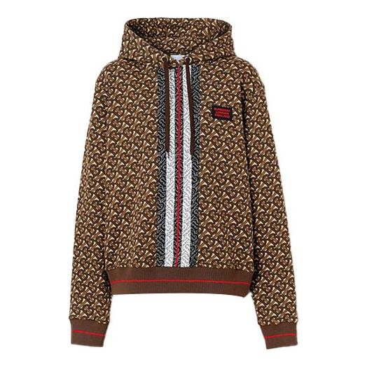 Mikina Burberry Logo Stripes Print Cotton Hoodie Hnedá | 80184581, 0