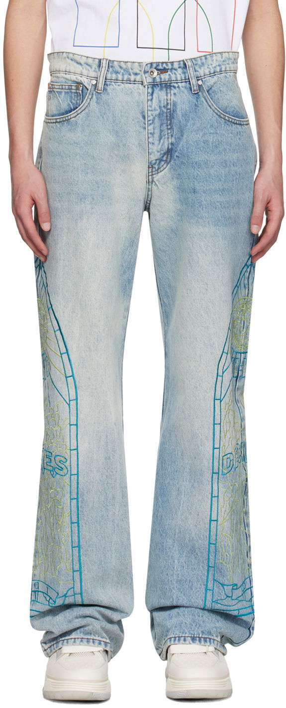 Džínsy Who Decides War Virtuous Stained Glass Embroidered Jeans Modrá | 1121000008SS24, 0