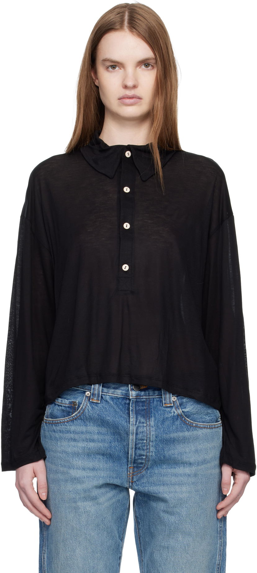 Polo tričko Baserange Seal Sheer Long-Sleeve Polo Čierna | TTSP-BL-WI25