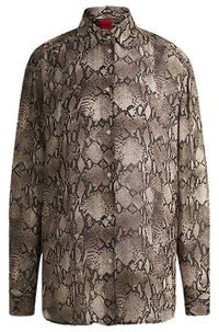 Oversized Python-Print Crepe de Chine Blouse