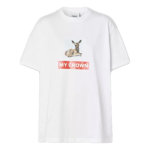 Tričko Burberry Deer Print Cotton Loose T-Shirt Biela | 80136641, 0