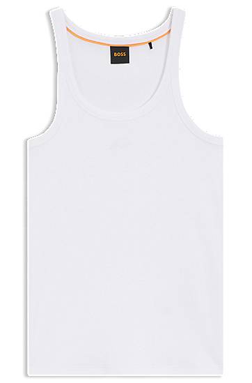 Tielko BOSS Ribbed stretch-cotton tank top with logo embroidery Biela | 50554664, 0