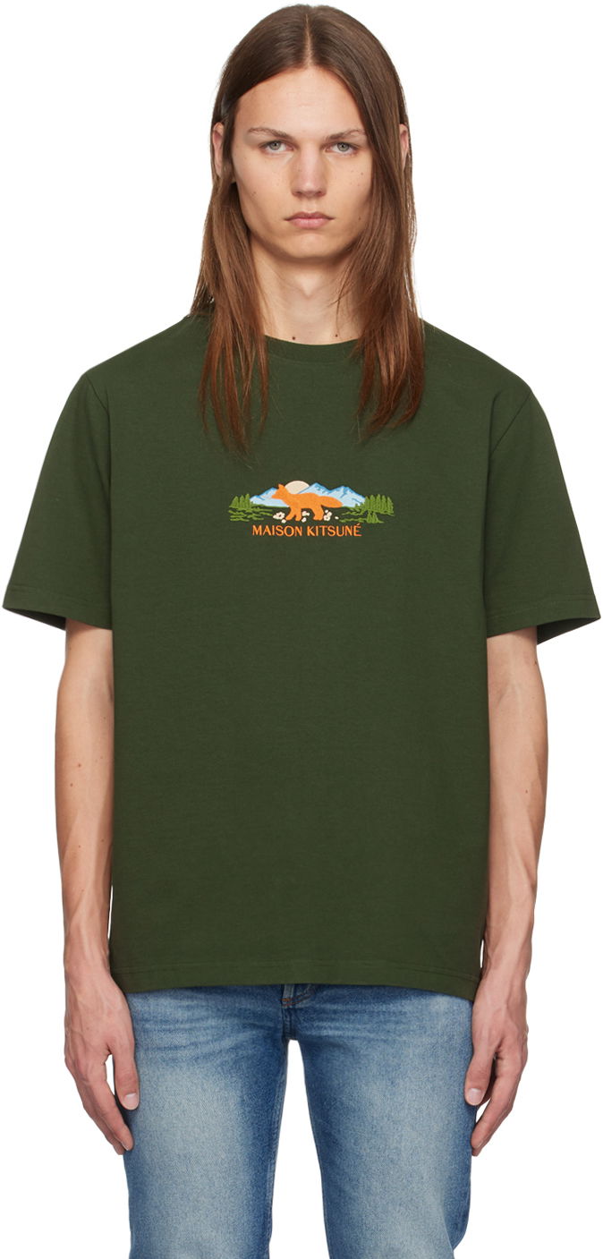 Tričko MAISON KITSUNÉ Maison Kitsuné Green Outdoor Profile Fox Comfort T-shirt Zelené | NM00112KJ0118, 0