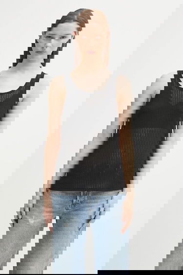 Tielko Anine Bing eugene Sheer Ribbed Tank Top Čierna | A.08.11256, 0