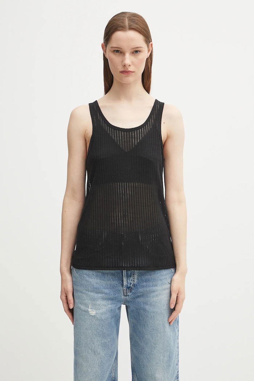 Tielko Anine Bing eugene Sheer Ribbed Tank Top Čierna | A.08.11256
