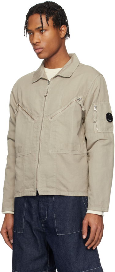 Bomber bunda C.P. Company C.P. Company Cotton Linen Zip Overshirt Béžová | 18CMOS103A-006273G, 3