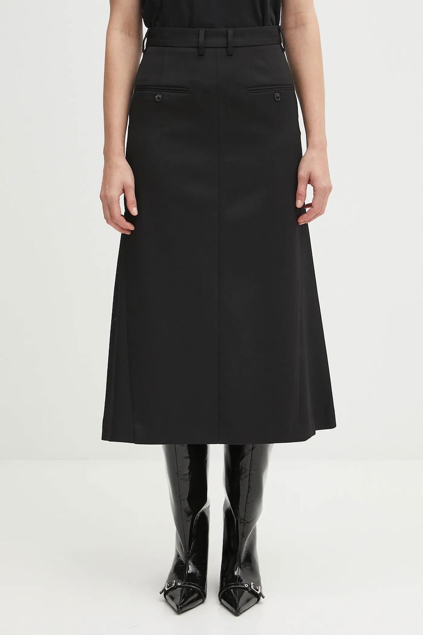 Sukňa Maison Margiela MM6 Maison Margiela Wool Blend Midi A-Line Skirt with Front Pockets Čierna | S52MI0021.S47848.900