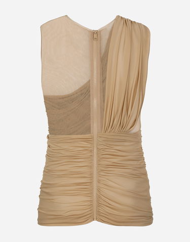Tielko Dolce & Gabbana Stretch Tulle T-shirt With Draping Béžová | G8RW3TG7M7SS9000, 1