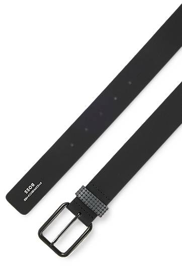 Opasok BOSS Porsche x BOSS Italian Leather Belt with Patterned Keeper Čierna | 50548406, 1