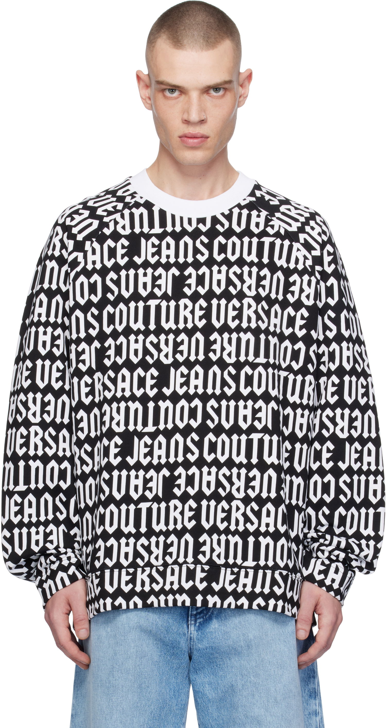 Mikina Versace Black & White Logomania Sweatshirt Čierna | E77GAI316_EFS157, 0