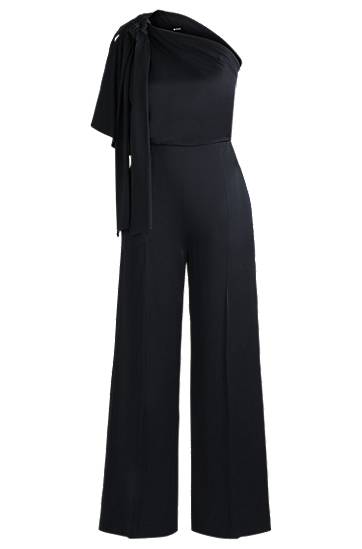 Overal BOSS One-Shoulder Tie-Neck Jumpsuit Čierna | 50537965, 0