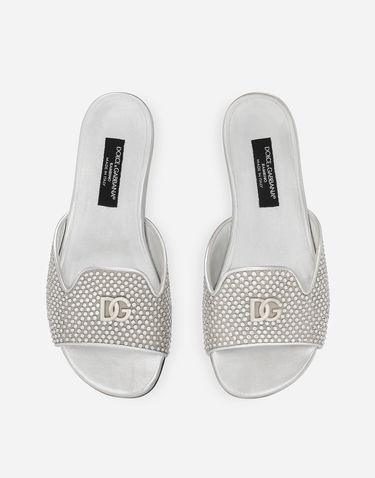Tenisky a topánky Dolce & Gabbana Lambskin Rhinestone Slides Metalická | D10314AA63080998, 3