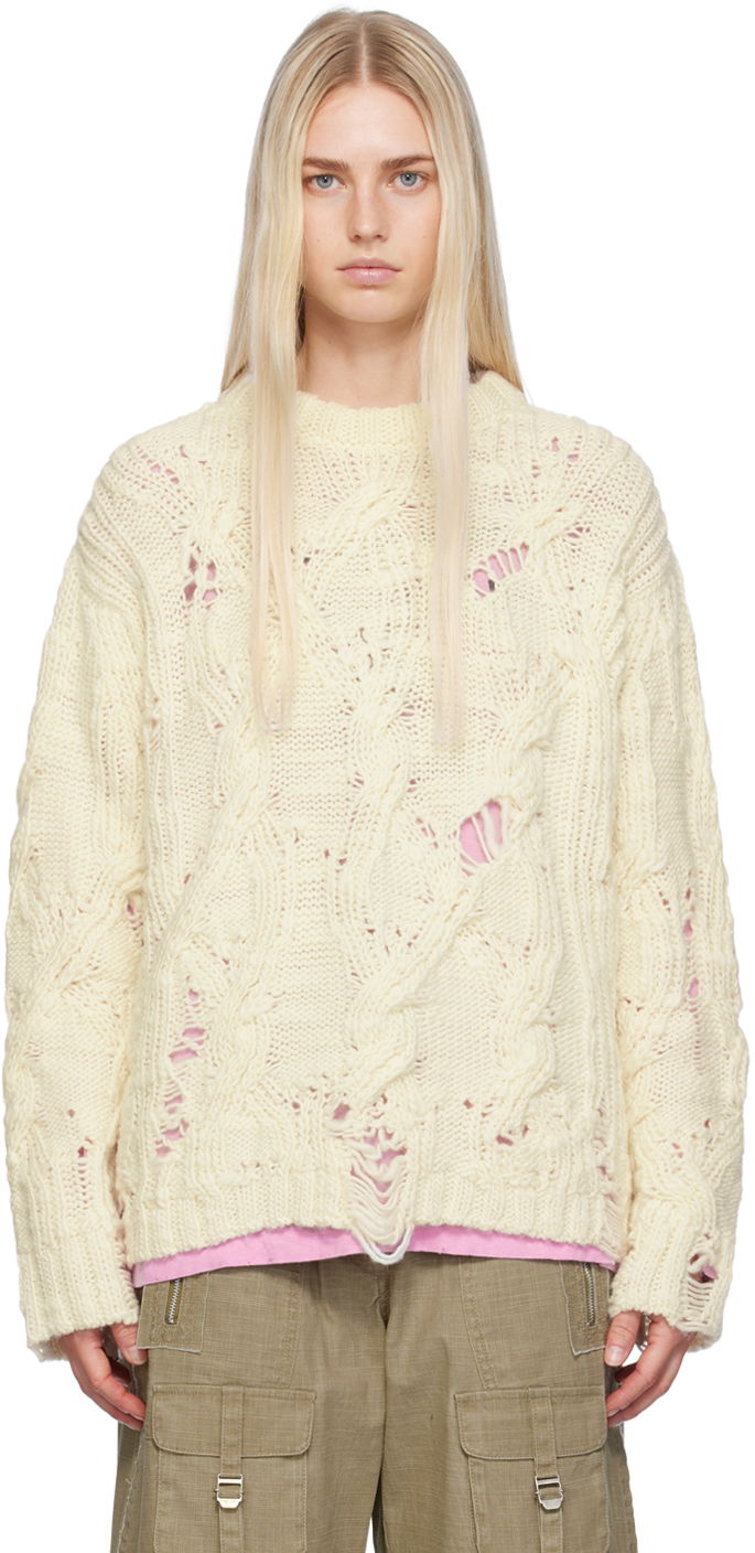 Sveter Acne Studios Off-White Distressed Sweater Béžová | A60522-, 0