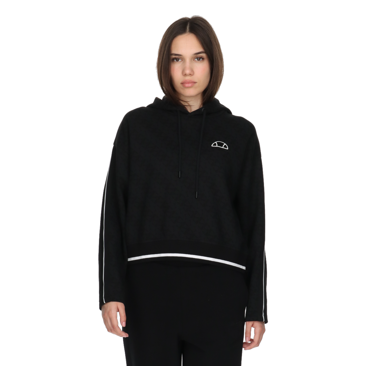 Mikina Ellesse Cropped Striped Hoodie Čierna | ELA243F606-01, 0