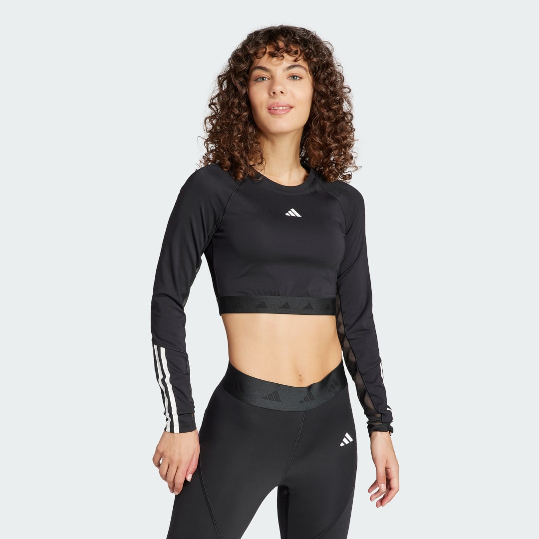 Crop Top adidas Performance Hyperglam Training Crop Long Sleeve Top Čierna | IN6773, 0