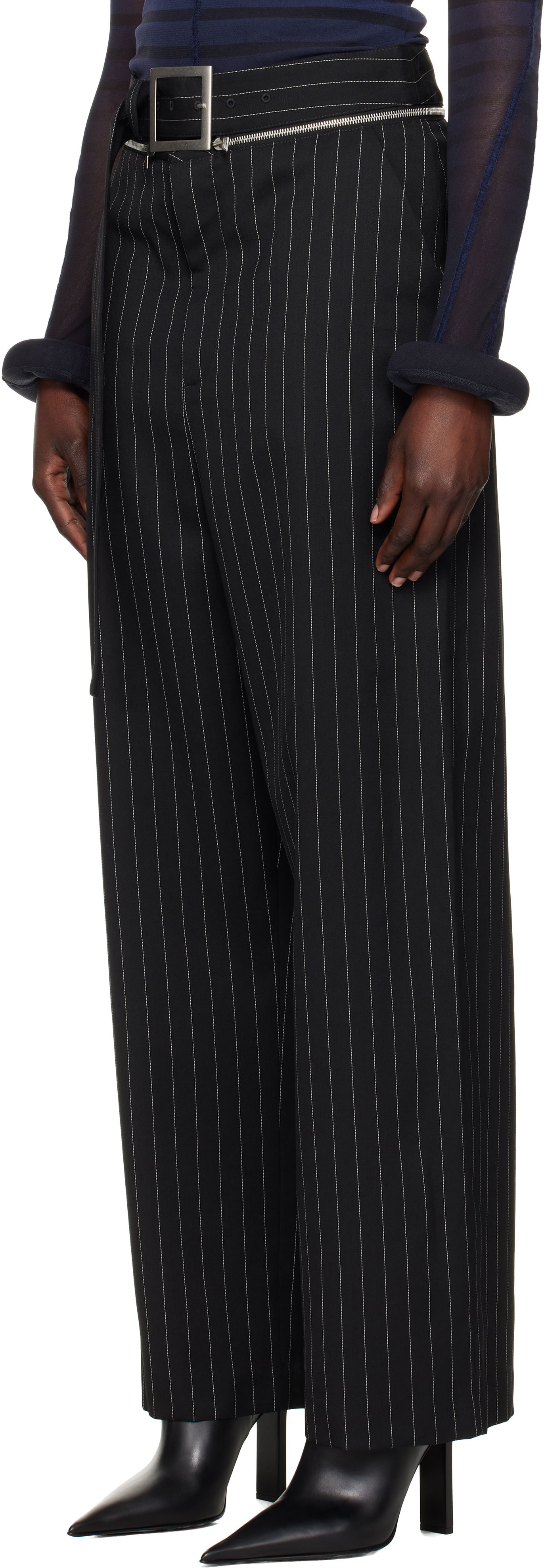 Jean Paul Gaultier Pinstripe Belted Suit Trousers
