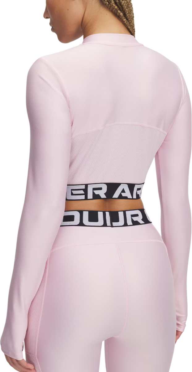 Crop Top Under Armour HeatGear Rib 1/4 Zip Long Sleeve Top Ružová | 1388692-647, 1