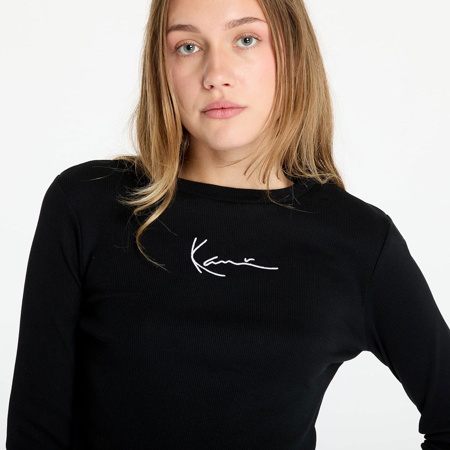 Tričko Karl Kani T-shirt Small Signature Short Rib Longsleeve Black XS Čierna | KW-LS031-001-01, 1