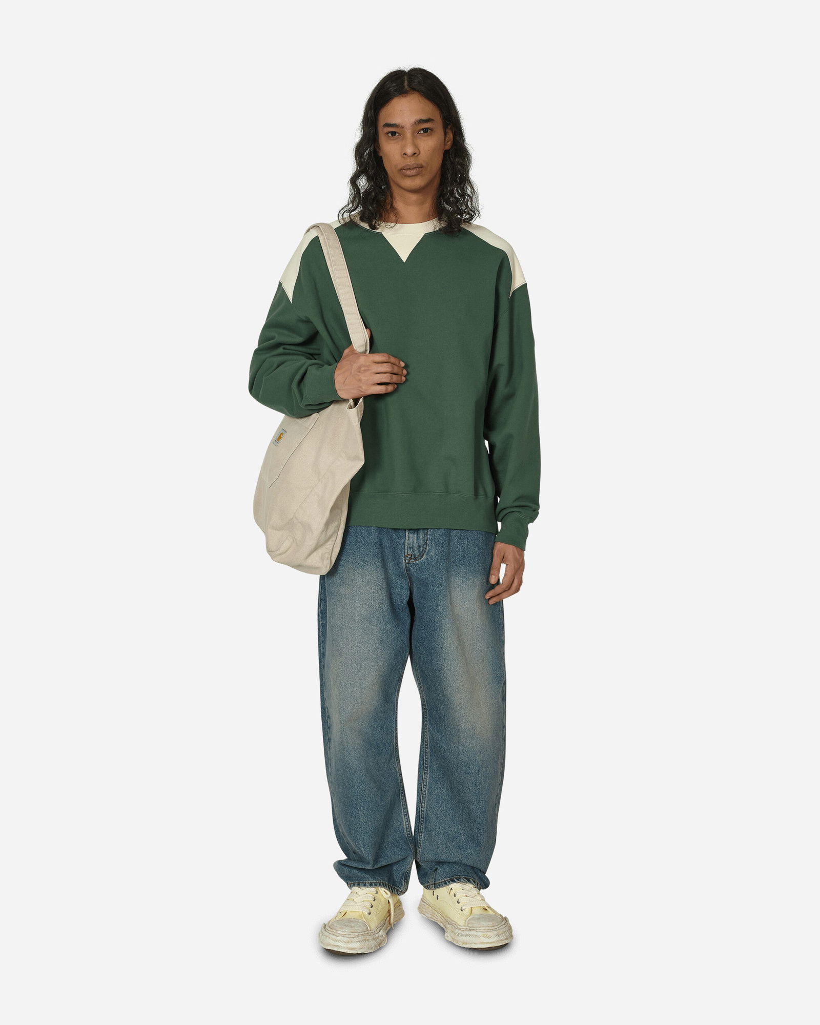 Panel Shoulder Crewneck Sweatshirt Green