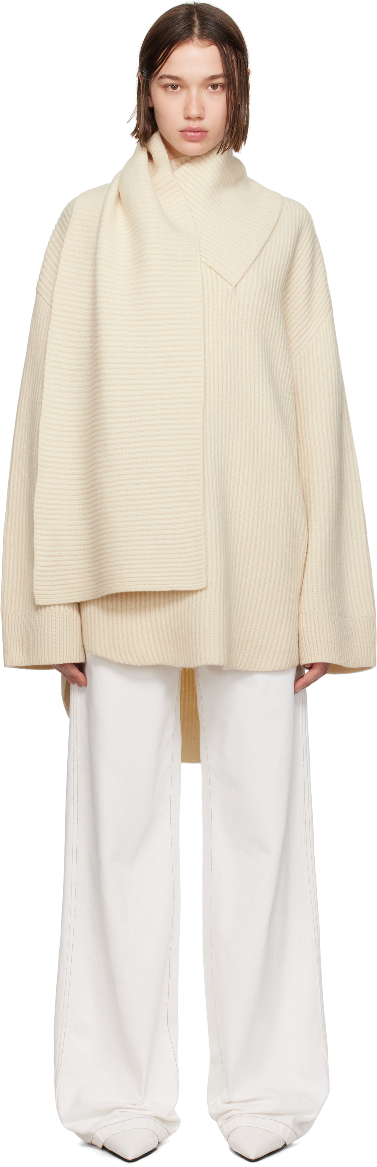 Sveter TOTEME TOTEME Long Scarf Knit Sweater Béžová | 244-WRT0364-YA0007, 0