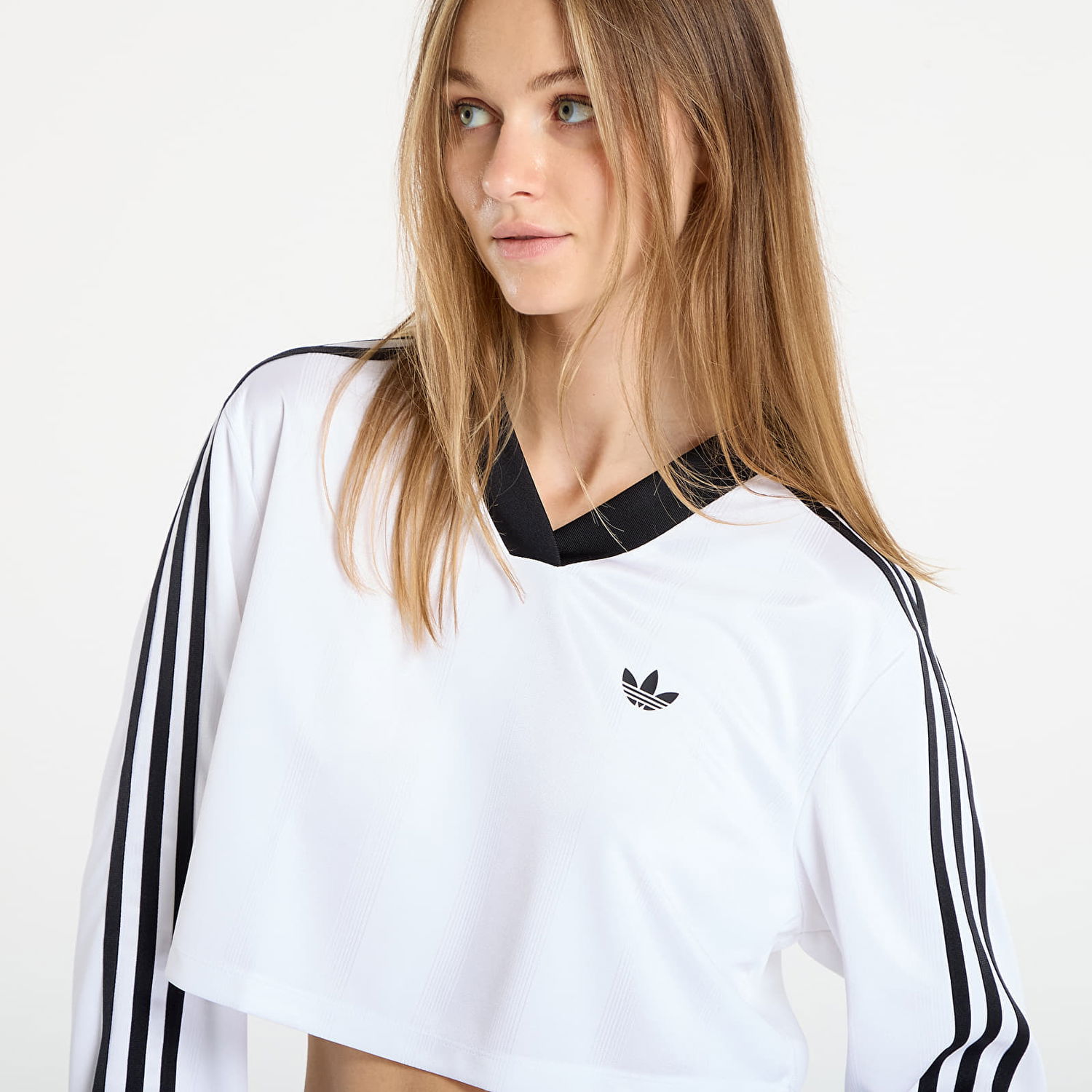 Crop Top adidas Originals Adicolor Football Jacquard Crop Long-Sleeve Top Biela | JV9740, 1