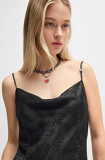 Šaty BOSS Floral Jacquard Asymmetrical Hem Dress Čierna | 50542863, 1