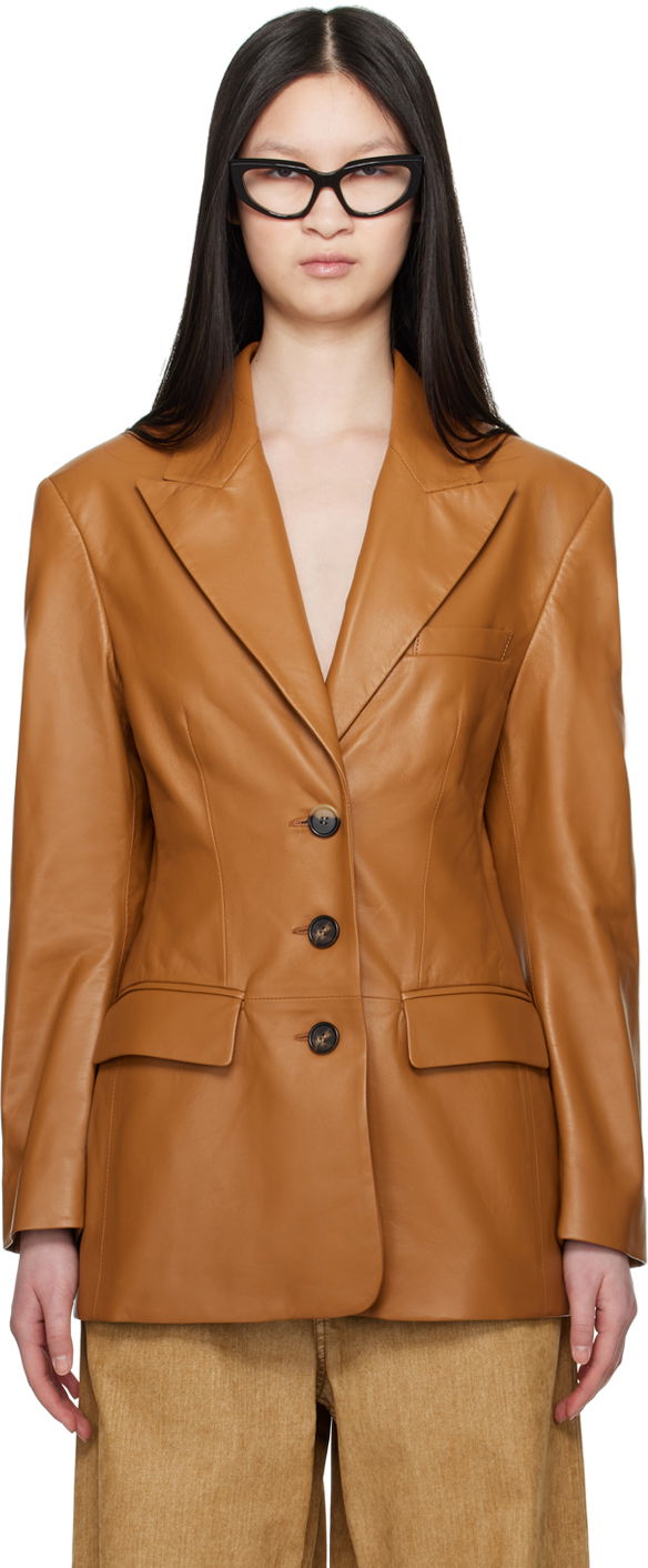 Bunda Marni Marni Peaked Lapel Leather Blazer Hnedá | GIMX0247U0 ULA736, 0