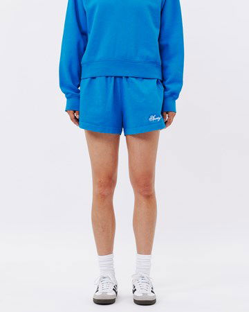 Šortky Sporty & Rich Cursive Logo Embroidered Disco Short Modrá | SH853RB, 1