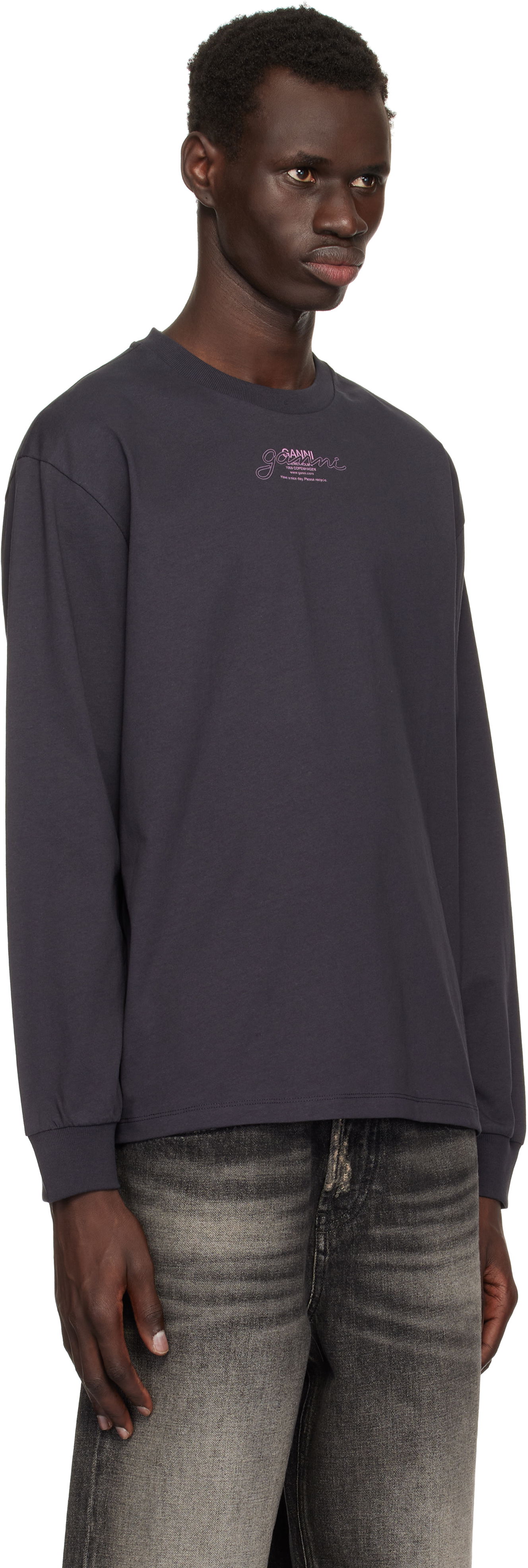 Tričko GANNI GANNI Future Heavy Jersey Long Sleeve Tee Šedá | T4065, 1