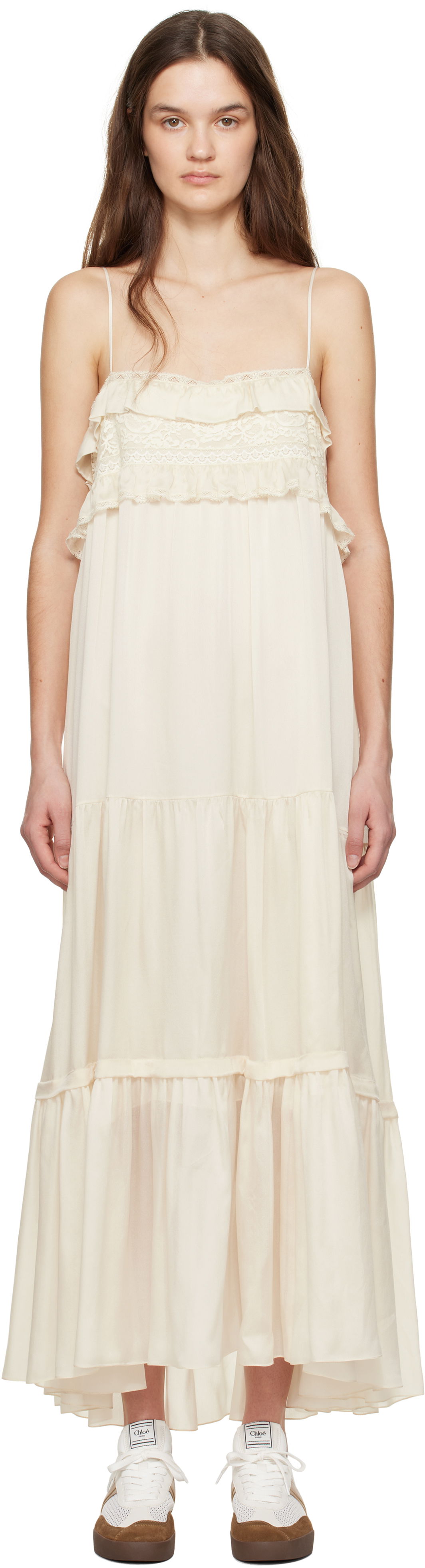 Šaty CHLOÉ Chloé Sleeveless Lace Maxi Dress Béžová | CH25SRO41329, 0