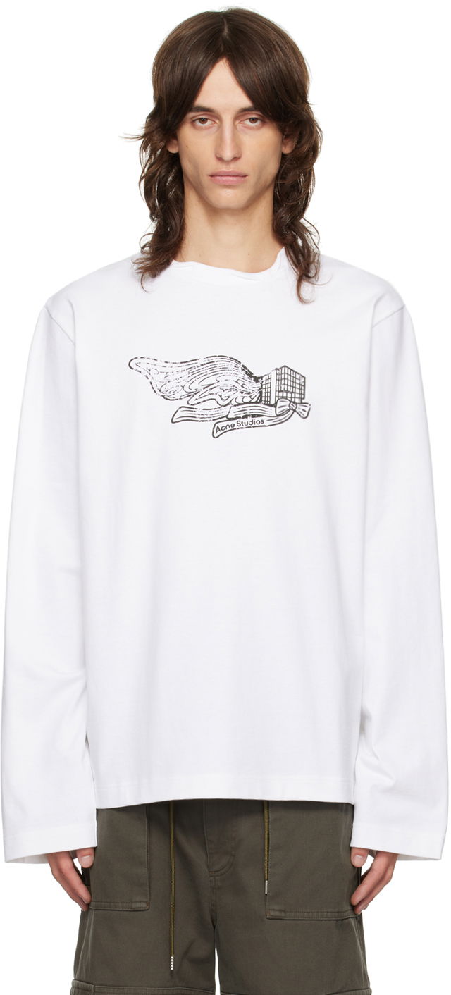 Tričko Acne Studios White Printed-Logo Long Sleeve T-Shirt Biela | BL0390-, 0