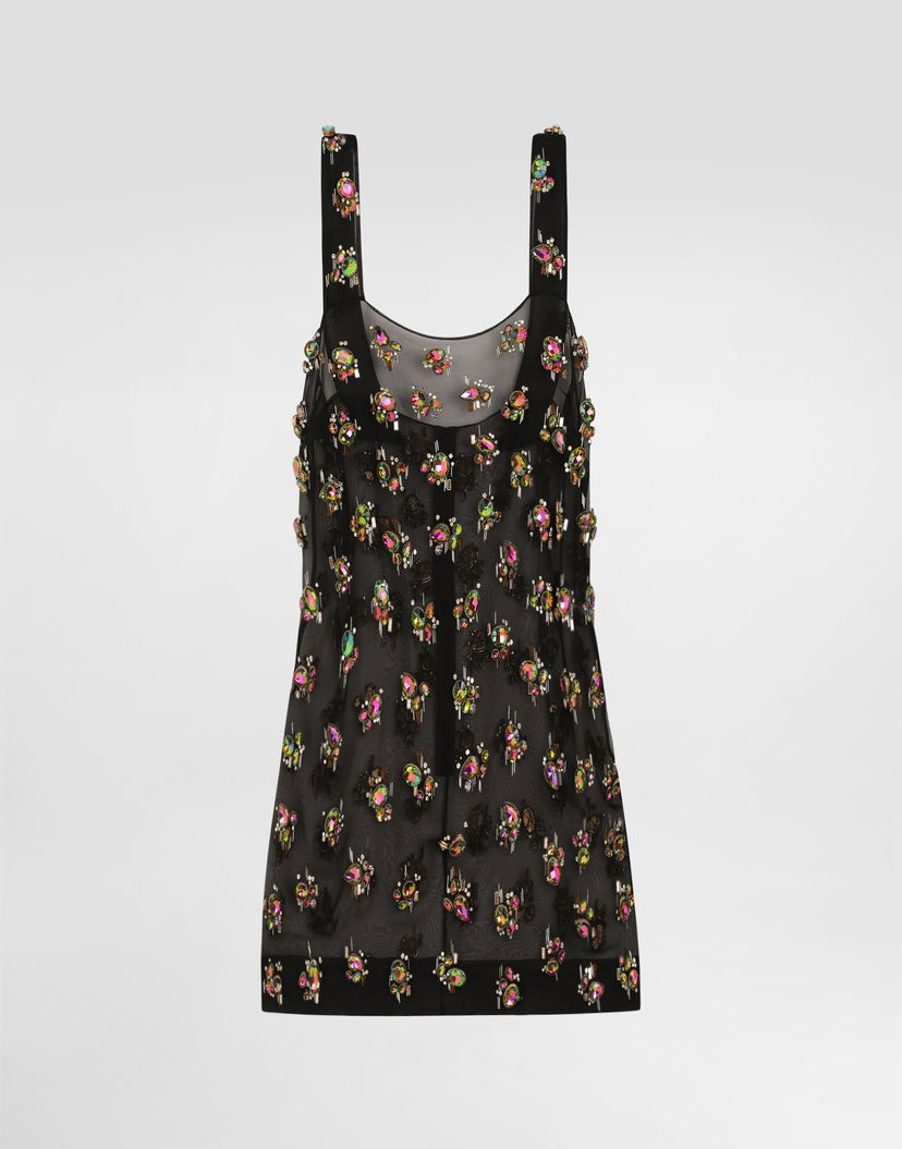 Šaty Dolce & Gabbana Dolce & Gabbana Embroidered Organza Mini Dress Čierna | F60D1ZGDDFYS8400