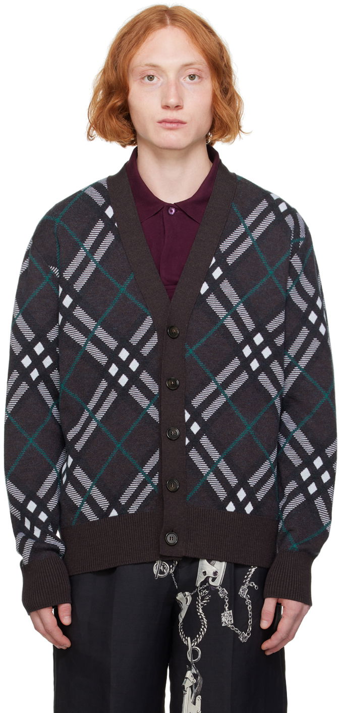 Sveter Burberry Brown Check Cardigan Čierna | 8093496, 0