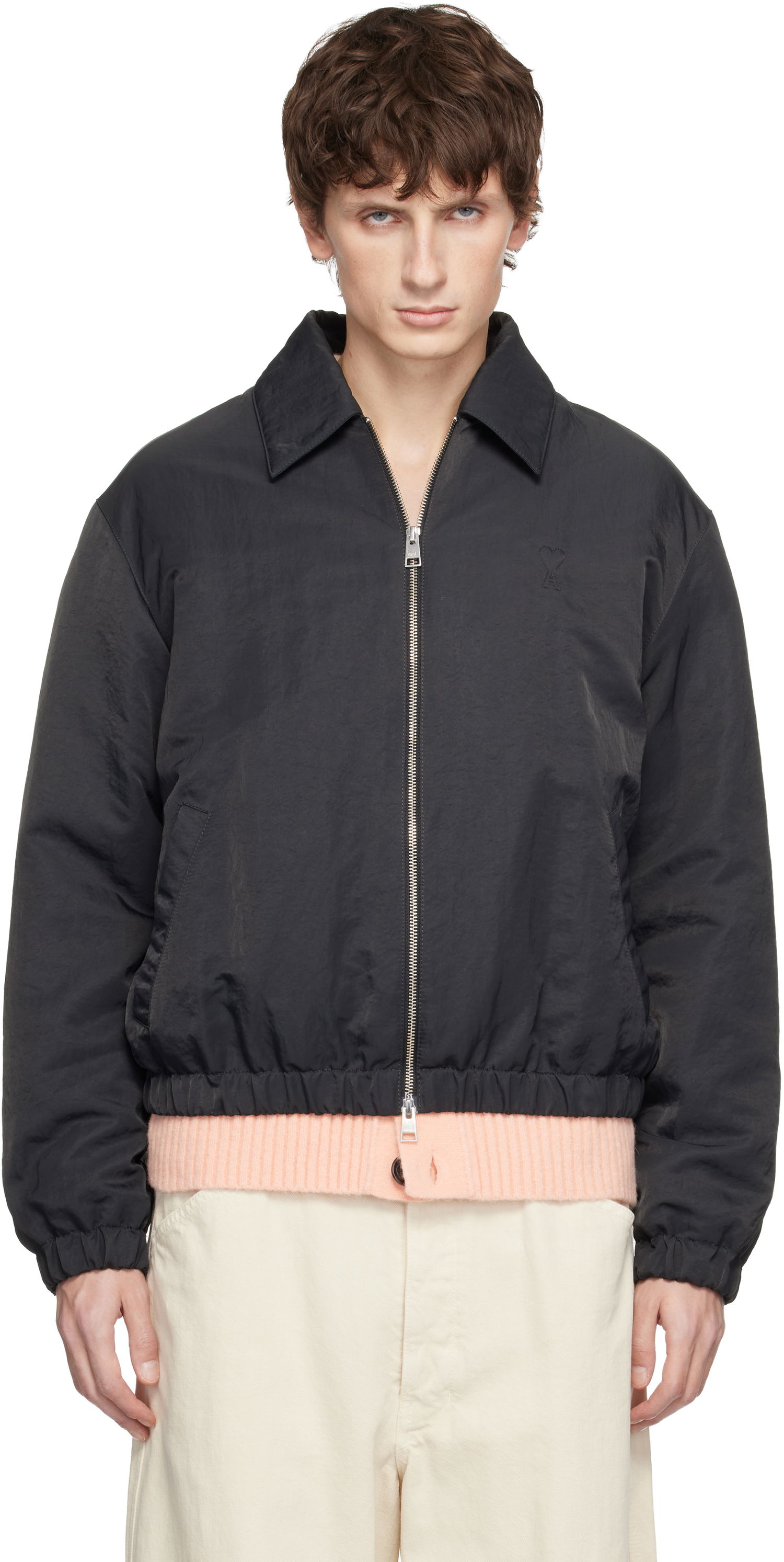 Bomber bunda AMI Collared Zip-Up Jacket Ami de Coeur Čierna | H25HJK831.PA0035, 0