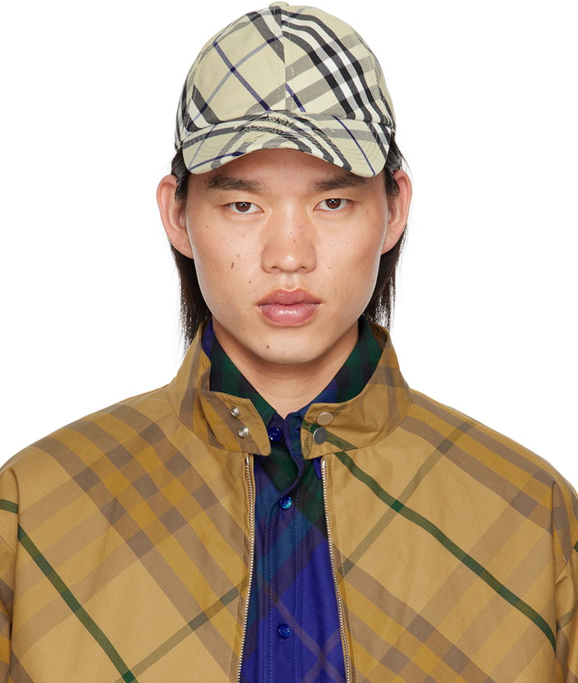 Šiltovka Burberry Beige Check Cotton Blend Baseball Cap Béžová | 8085722