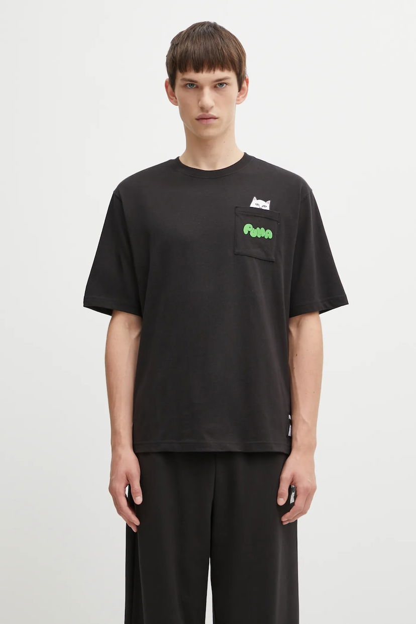 Tričko Puma Puma x RIPNDIP T-Shirt with Peeking Cat Pocket Print Čierna | 633779