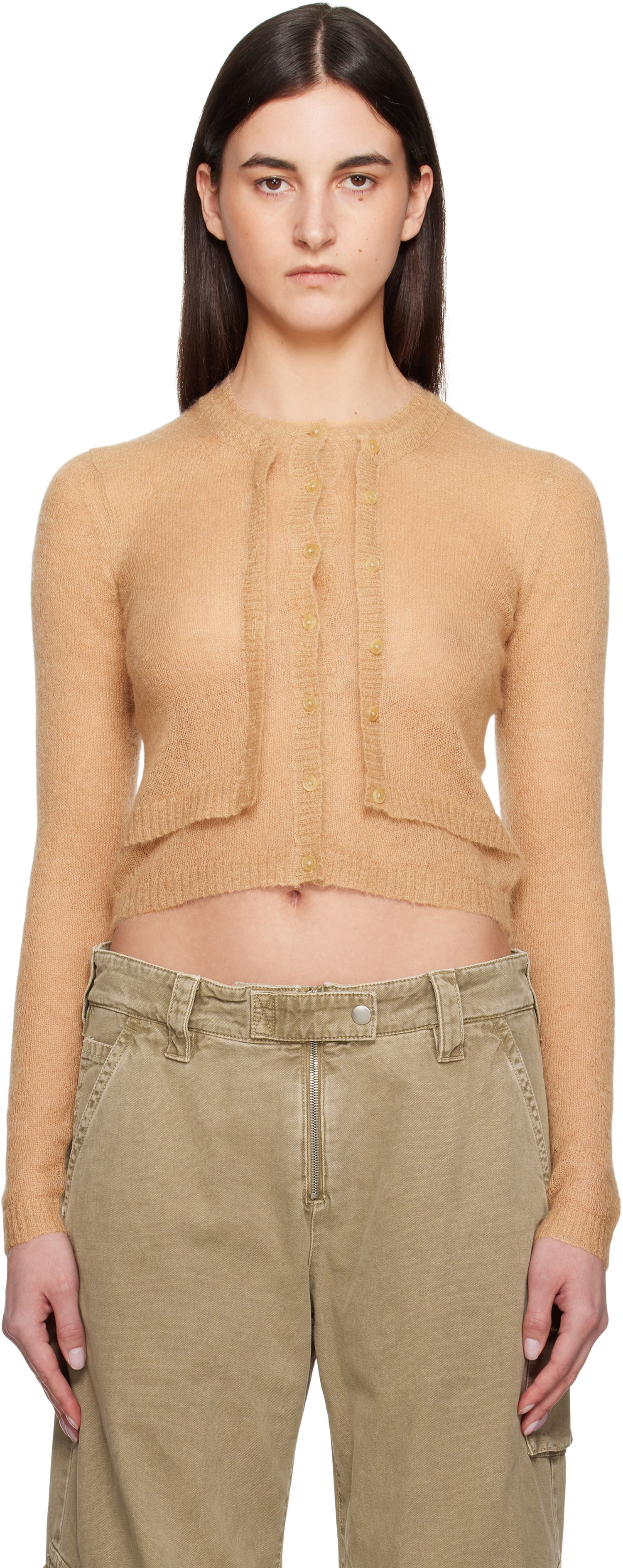 Sveter Acne Studios Acne Studios Layered Mohair Cardigan Béžová | A60573-, 0