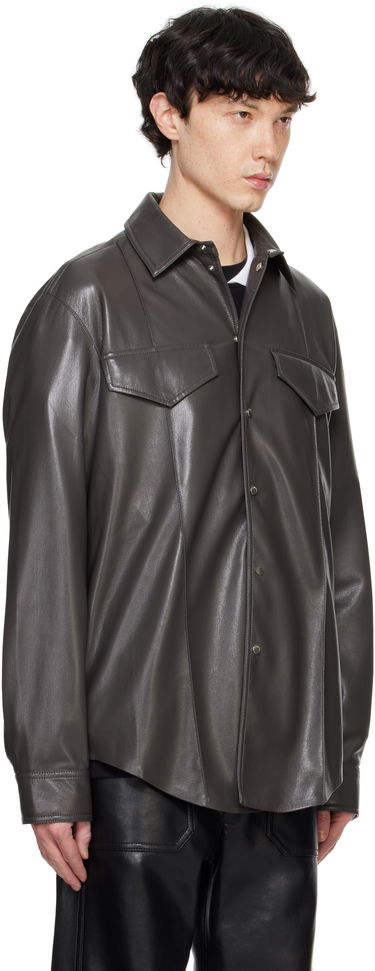 Košeľa Nanushka Nanushka Olavi Vegan Leather Button-Up Shirt Šedá | NM24FWSH04569, 1